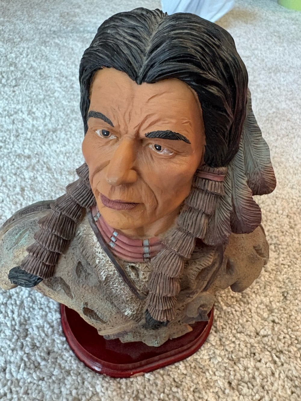 Vintage Native American Indian Brave Bust Figurine  7" X 6" Resin tribal decor